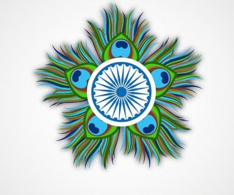 Beautiful Peacock Feathers Label Happy India Independence Day Vector Background
