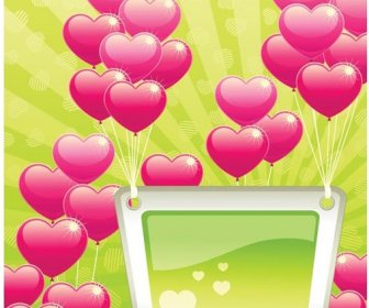 Indah Pink Jantung Menggantung Bingkai Hijau Valentine Vektor