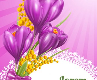 Güzel Mor çiçek Kartı Vektörel çizimler