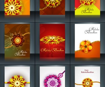 Beautiful Raksha Bandhan Brochure Template Collection Set Reflection Vector