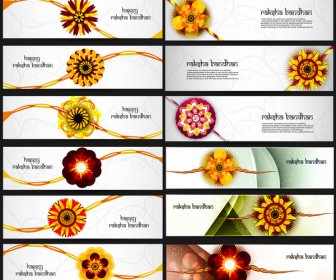 Cabeçalhos De Celebração 21 Colorido Bonito Raksha Bandhan Vector
