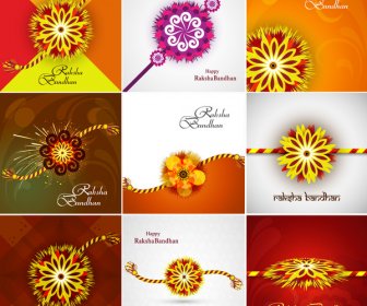 Beautiful Raksha Bandhan Celebration Presentation Card Set Collection Colorful Background Vector