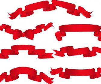 Beautiful Red Ribbon Banners Set Vector