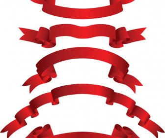 Beautiful Red Ribbon Banners Set Vector