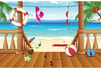 Beautiful Sea Beach With Lifebouy Vector