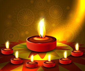 Indah Berkilau Happy Diwali Diya Rangoli Berwarna-warni Latar Belakang Festival Hindu Vektor