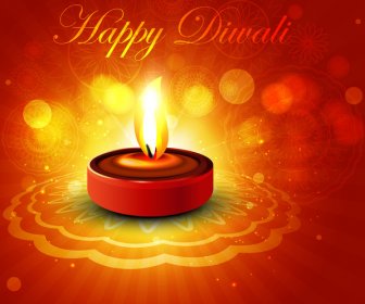 Beautiful Shiny Happy Diwali Diya Colorful Rangoli Hindu Festival Background Vector