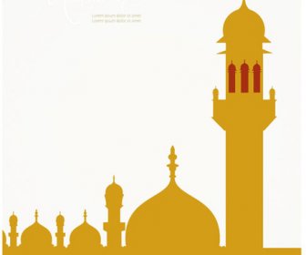 Modèle De Silhouette Belle Mosquée D’or Eid Carte Vecteur