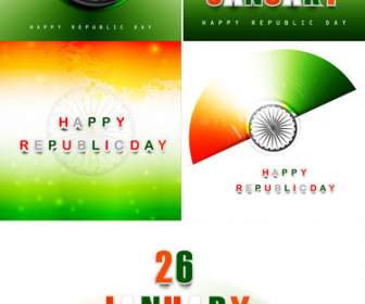 Beautiful Stylish Indian Flag Collection Presentation Republic Day Tricolor Vector Illustration