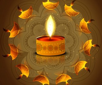 Indah Bergaya Rangoli Happy Diwali Berwarna-warni Diya Hindu Festival Latar Belakang