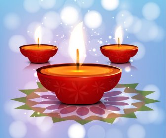 Indah Bergaya Rangoli Happy Diwali Berwarna-warni Diya Hindu Festival Latar Belakang