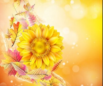 Schöne Sonnenblumen Goldgrund Set Vektor