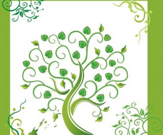 Güzel Swirls Yeşil çiçek Sanat Ağaç Vektör