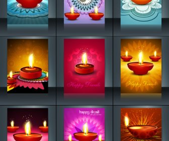 Beautiful Template Diwali 9 Collection Colorful Brochure Vector Illustration