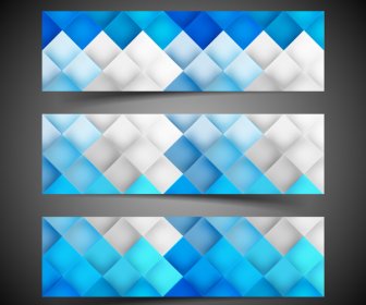 Beautiful Three Header Set For Geometric Seamless Pattern Blue Colorful Vector