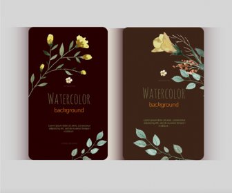 Beautiful Watercolor Flower Business Cards Vector Set