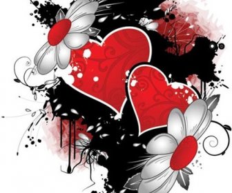Beautiful White Flower With Red Heart Stroke Valentine Vector