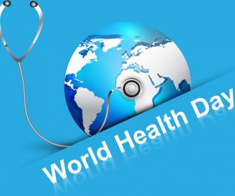 Beautiful World Health Day Blue Colorful Shiny Globe With Creative Concept Vector Background