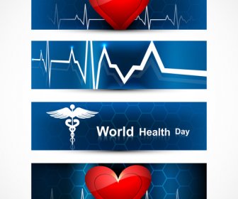 Beautiful World Health Day Four Headers Set Medical Symbol Colorful Vector Design