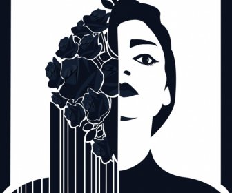 Beauty Background Woman Face Flowers Icons Dark Design