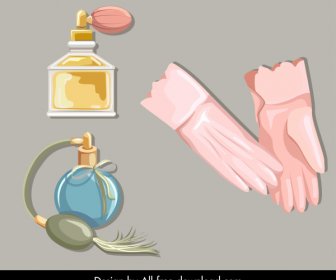 Beauty Care Icons Perfume Gloves Sketch Retro Design