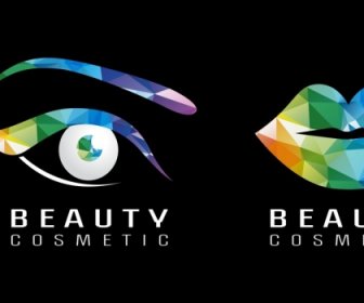 Beauty Cosmetic Logotype Colorful Polygonal Eye Lip Icons