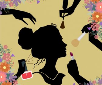 Beauty Makeup Background Human Silhouettes Style Colorful Flowers Ornament