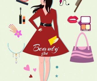 Beauty Makeup Design Elements Personal Accessories Girl Icons