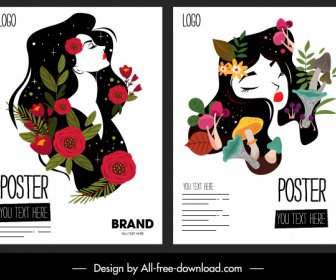 Beauty Poster Templates Colorful Classical Handdrawn Lady Sketch