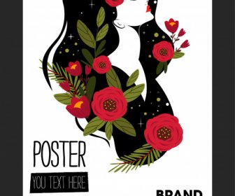 Beauty Poster Woman Floral Sketch Colorful Classical Decor