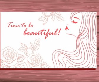 Salon Kecantikan Kartu Menutupi Wanita Cantik Mawar Sketsa