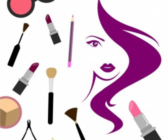 Beleza Salong Base Maquiagem Acessórios ícones Mulher Sketch