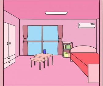 bedroom decoration vector illustration with pink