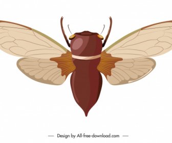 Bee Insect Icon Colored Flat Sketch Straighten Wings