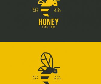 Templat Logo Lebah Sketsa Datar Kuning Hitam