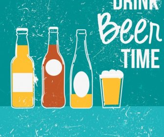Beer Advertisement Banner Bottle Glass Icons Retro Design