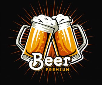 Bier-Werbebanner Dunkle Retro Klinkende Gläser Skizze