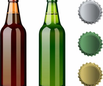 Beer Bottles Lid Icons Shiny Colored Design