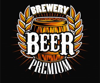 Beer Brewery Logo Template Retro Handdrawn Barrel Oats