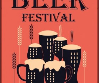Beer Festival Poster Glass Barley Icons Classical Decor
