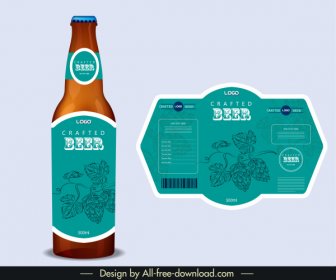 Modèle D’étiquette De Bière Classique Bleu Handdrawn Décor De Fleur