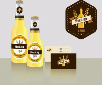 Icono De Botellas De Cerveza Etiqueta Plantilla Maqueta Retro Diseño