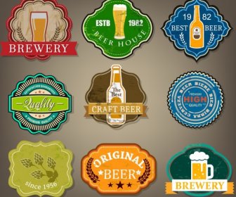 Beer Labels Collection Various Multicolored Retro Shapes Isolation