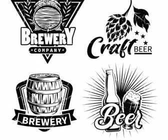 Bier Logotypen Schwarz Weiß Retro-Elemente Skizze