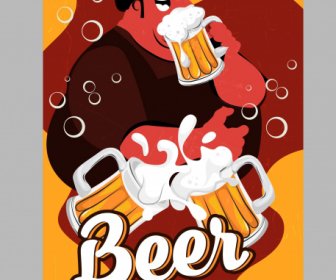 Beer Party Poster Clinking Glasses Fat Man Sketch