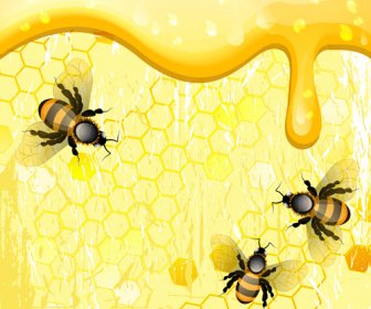Pszczoły I Miód Tło Wektor Projektu