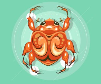Beetle Creature Icon Orange Modern Flat Sketch