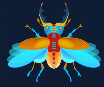 Icono Del Escarabajo Colorido Boceto Plano