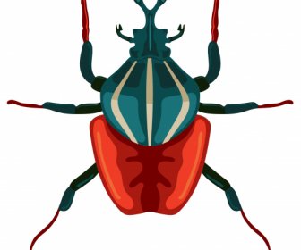 Ikon Serangga Kumbang Berwarna Closeup Simetris Desain