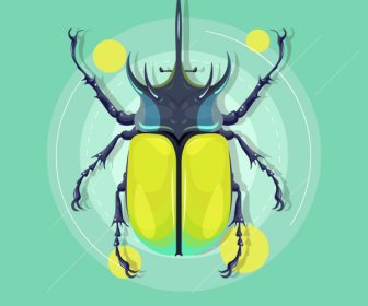 カブトムシの昆虫アイコンは、現代のフラットスケッチを着色